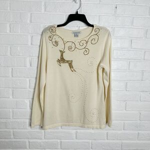 Bobbie Bell Reindeer Christmas Sweater Beaded Rhinestones size Medium